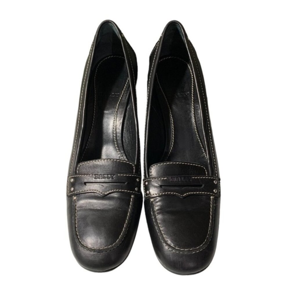Bally Women’s Black Leather Penny Loafer Heels | Size 11 US | Classic Block Heel